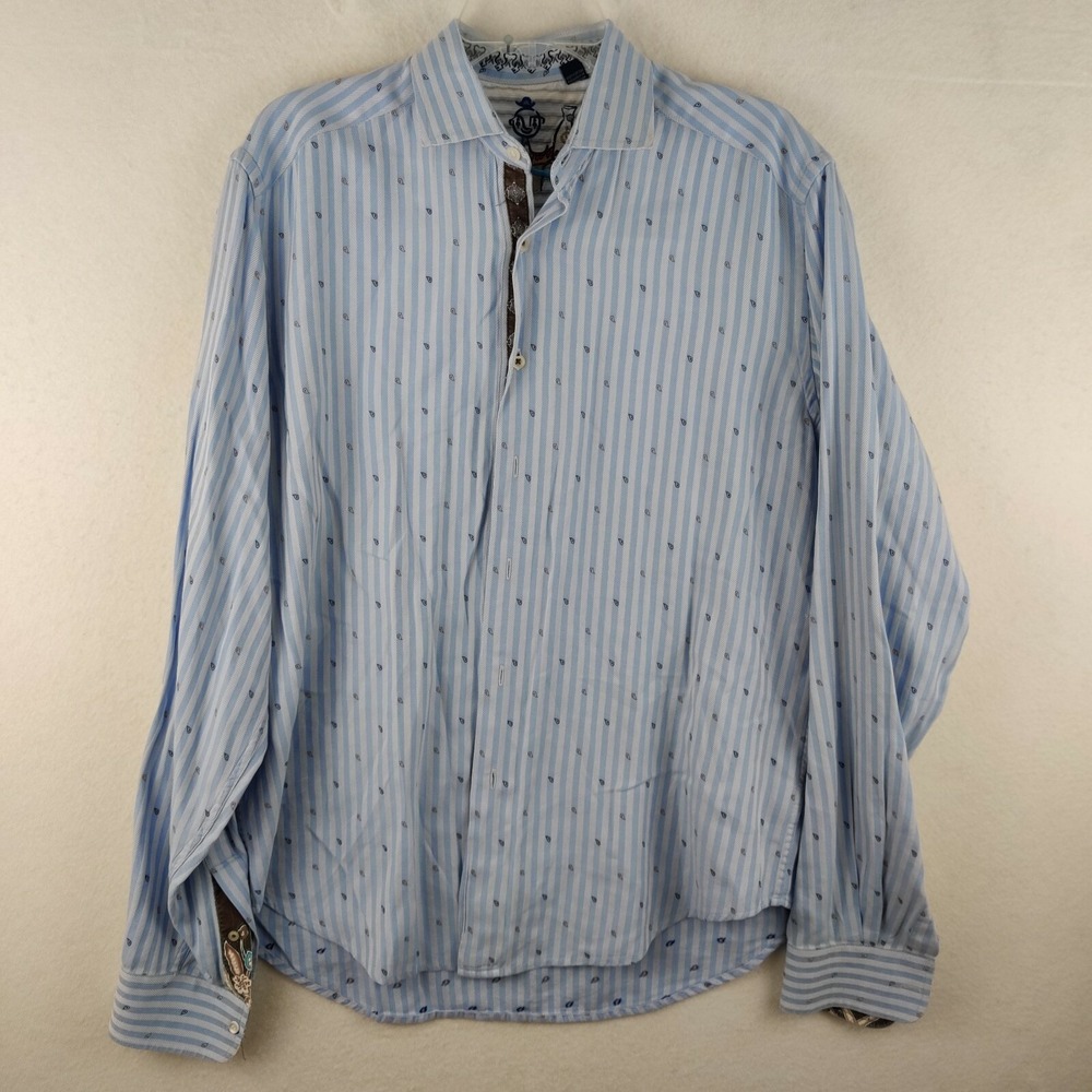 Robert Graham Mens Button Up Shirt Adult Blue Striped Flip Cuff